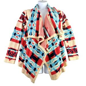 Moon Collection Womens M Aztec Tribal Cardigan Sweater Open Cascade Southwestern